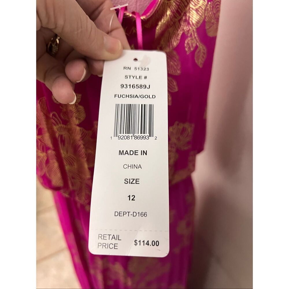 MSK Women's Embellishment Halter Neck Pleated Maxi Dress Fuchsia Gold Sz 12 NWT - Picture 4 of 7